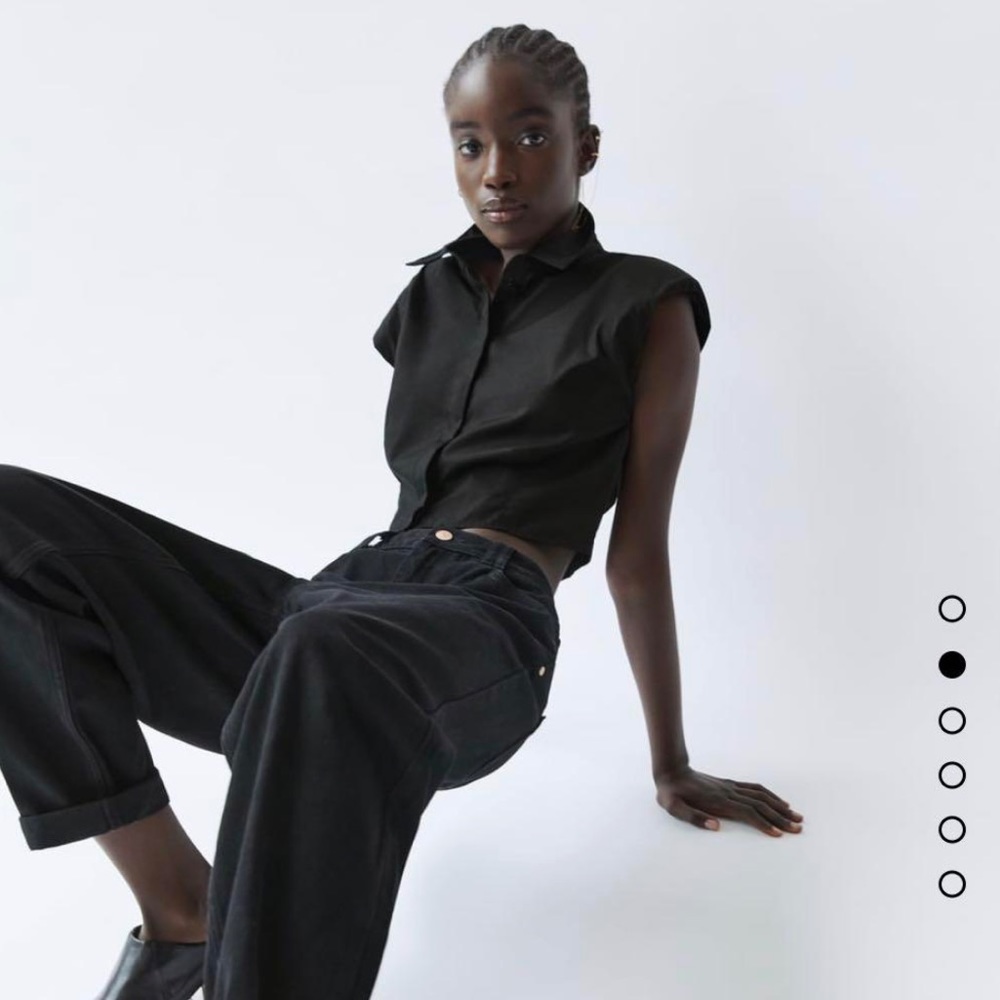 Zara Shoulder Pad Poplin Crop Shirt - Picture 6 of 8